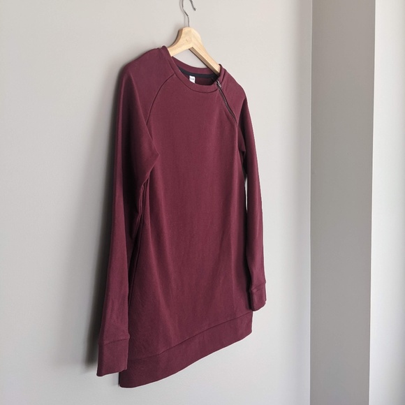 NWOT Lolë burgundy cotton blend crewneck sweatshirt with zipper, size XS - Picture 3 of 8